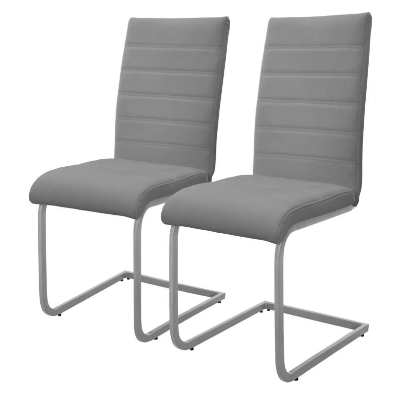 ML-Design Esszimmerstuhl Freischwinger 2Er Set Grau Kunsterlederbezug von ML-Design