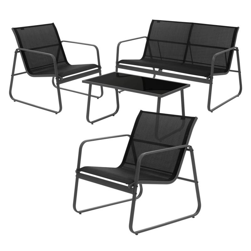 ML-Design Gartenmöbel Set 4-Tlg Schwarz aus Stahl und Textilene für 4 Personen von ML-Design