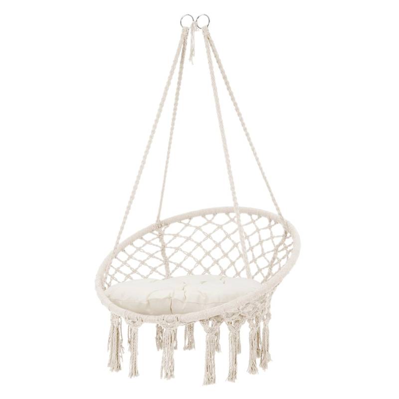ML-Design Hängesessel Zum Aufhängen mit Sitzkissen Beige Boho Style Makramee von ML-Design