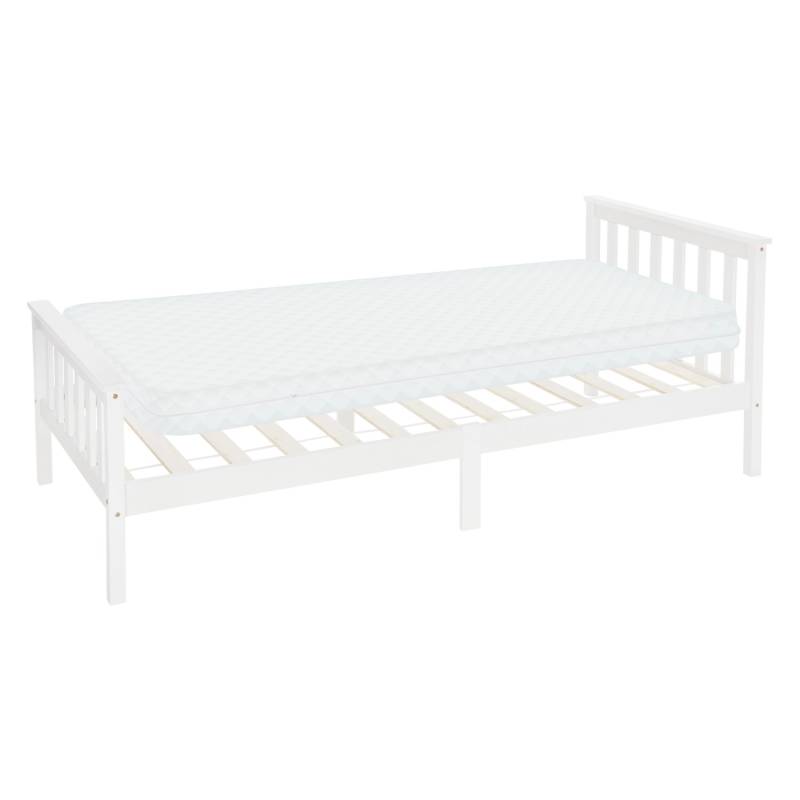 ML-Design Holzbett mit Lattenrost 90x200 cm Weiß mit Matratze H10cm von ML-Design