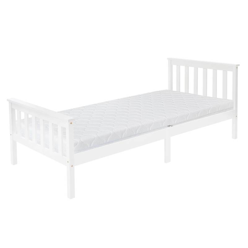 ML-Design Holzbett mit Lattenrost 90x200 cm Weiß mit Matratze H16cm von ML-Design