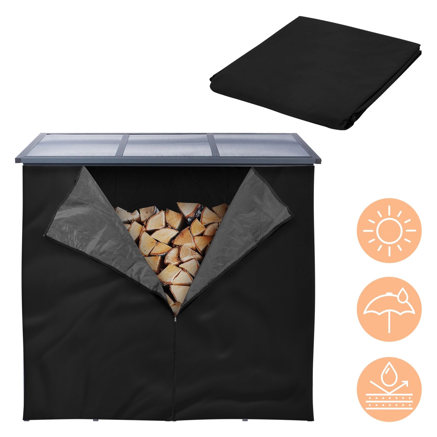 ML-Design Kaminholzregal Abdeckung LxH 240x165 cm Schwarz Wetterfest ML-Design Kaminholzregal Abdeckung LxH 240x165 cm Schwarz Wetterfest von ML-Design
