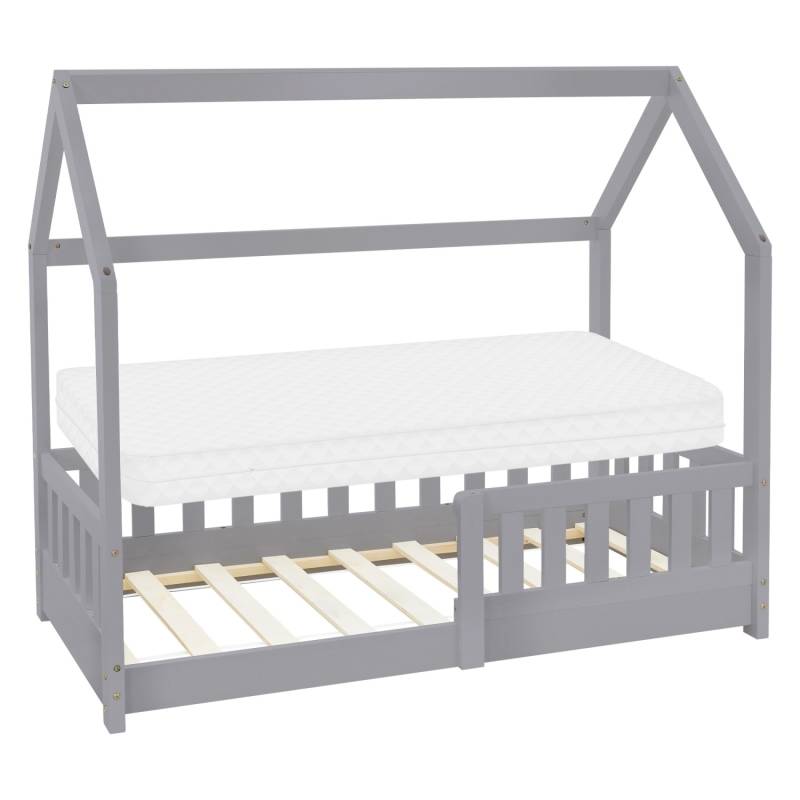 ML-Design Kinderbett 70x140 cm Hellgrau mit Matratze Rausfallschutz Massivholz von ML-Design