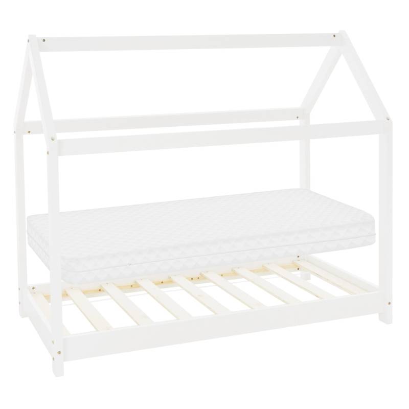 ML-Design Kinderbett 70x140 cm Weiß mit Matratze Dach und Lattenrost Hausbett von ML-Design