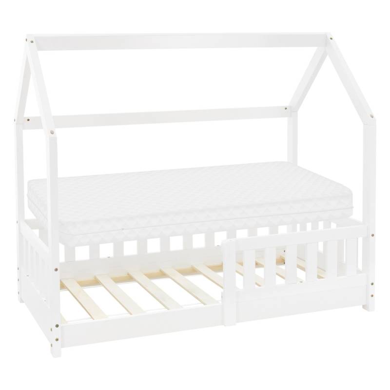 ML-Design Kinderbett 70x140 cm Weiß mit Matratze Rausfallschutz Massivholz von ML-Design