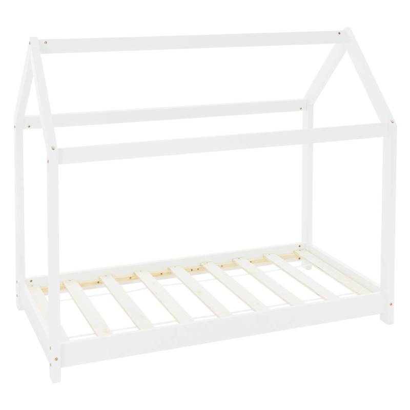 ML-Design Kinderbett 70x140 cm mit Dach und Lattenrost Weiß Hausbett von ML-Design