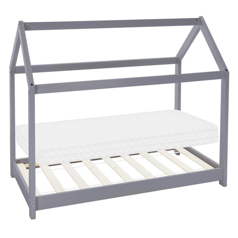 ML-Design Kinderbett 70x140cm Hellgrau mit Matratze Dach und Lattenrost Hausbett von ML-Design