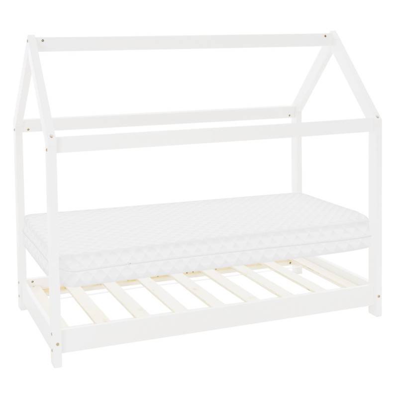 ML-Design Kinderbett 80x160 cm Weiß mit Matratze Dach und Lattenrost Hausbett von ML-Design