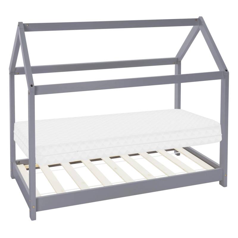 ML-Design Kinderbett 80x160cm Hellgrau mit Matratze Dach und Lattenrost Hausbett von ML-Design