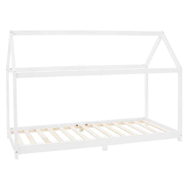 ML-Design Kinderbett 90 x 200 cm mit Dach und Lattenrost Weiß Hausbett von ML-Design