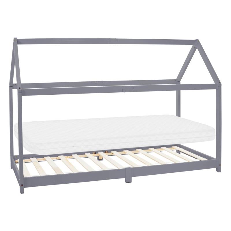 ML-Design Kinderbett 90x200 cm Hellgrau mit Matratze H10 cm Dach von ML-Design