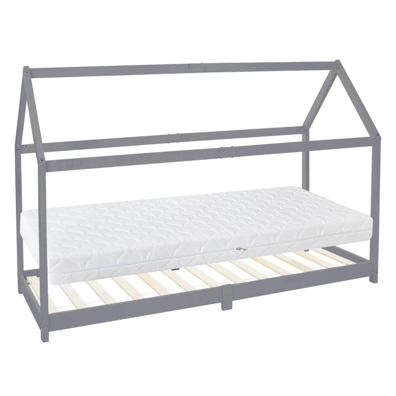 ML-Design Kinderbett 90x200 cm Hellgrau mit Matratze H16cm Lattenrost von ML-Design