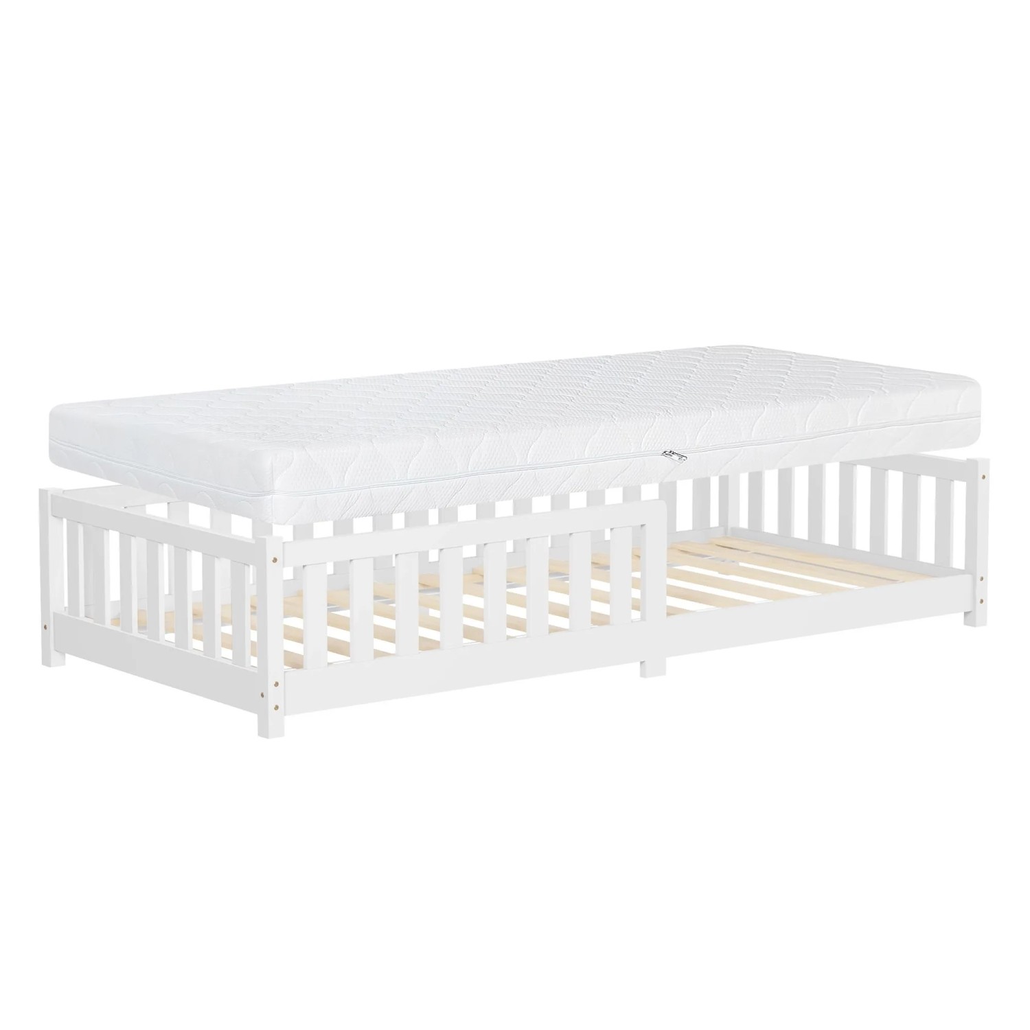 ML-Design Kinderbett 90x200 cm Weiß mit Matratze 16cm & Rausfallschutz von ML-Design