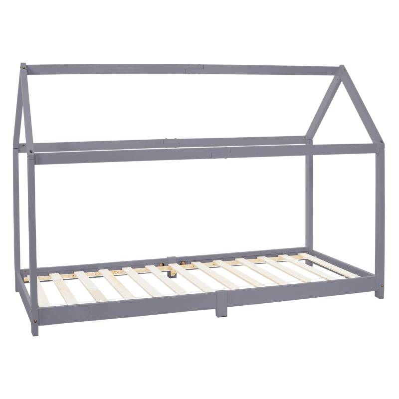 ML-Design Kinderbett 90x200 cm mit Dach Lattenrost Hellgrau Hausbett von ML-Design
