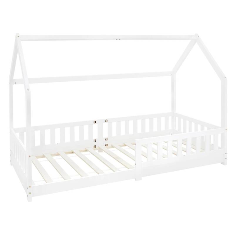 ML-Design Kinderbett 90x200 cm mit Rausfallschutz Dach Lattenrost Weiß von ML-Design