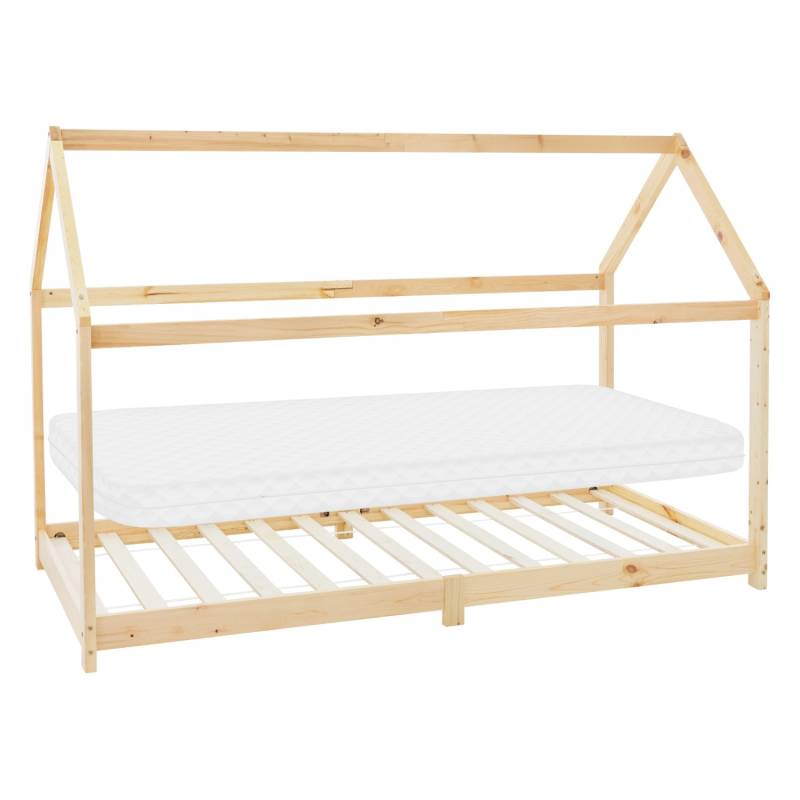 ML-Design Kinderbett 90x200cm Natur mit Matratze H10cm Dach Lattenrost von ML-Design