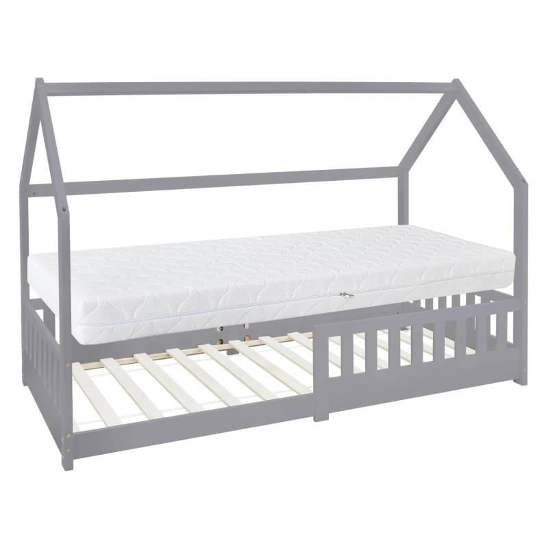 ML-Design Kinderbett Hellgrau 90x200 cm Matratze H16cm Rausfallschutz von ML-Design