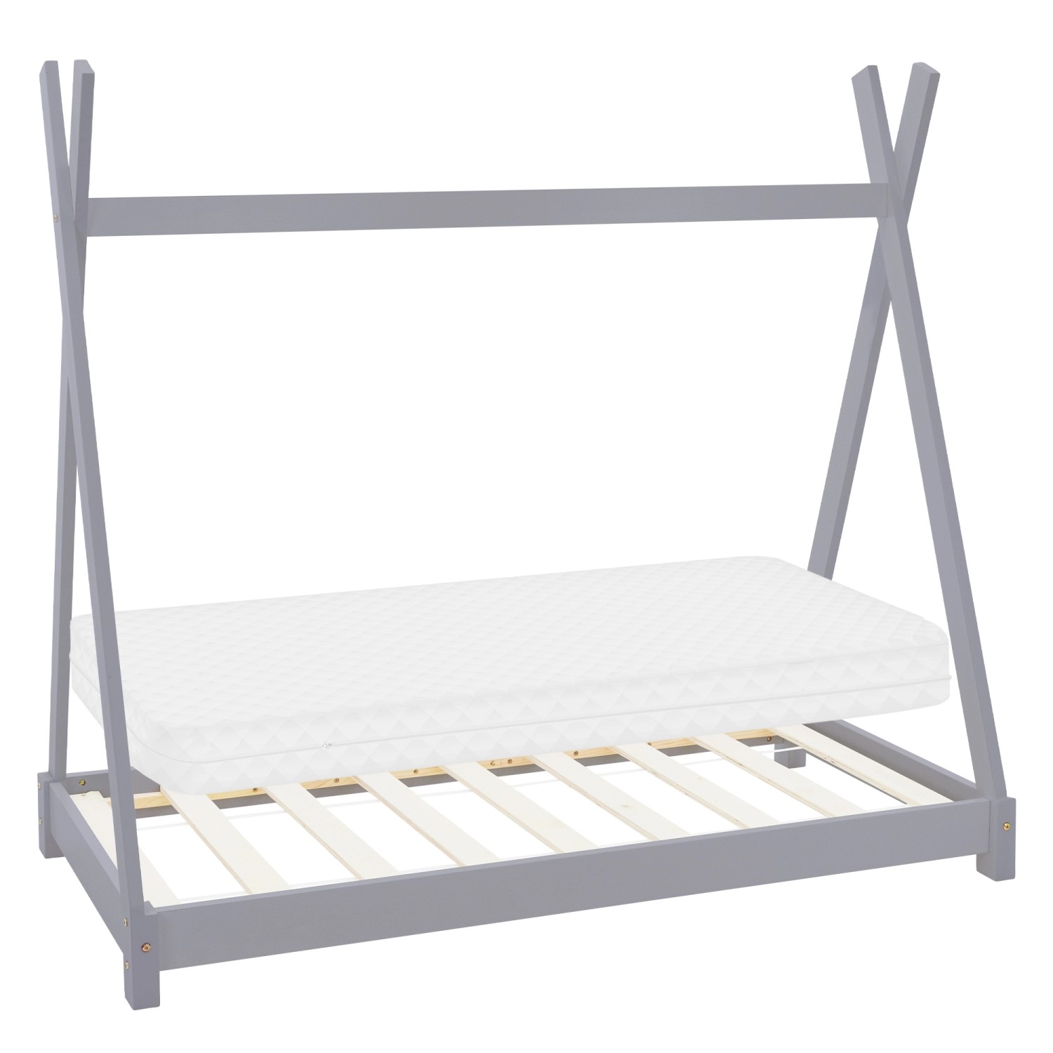 ML-Design Kinderbett Tipi 70x140 cm Hellgrau mit Matratze Lattenrostt aus Holz von ML-Design