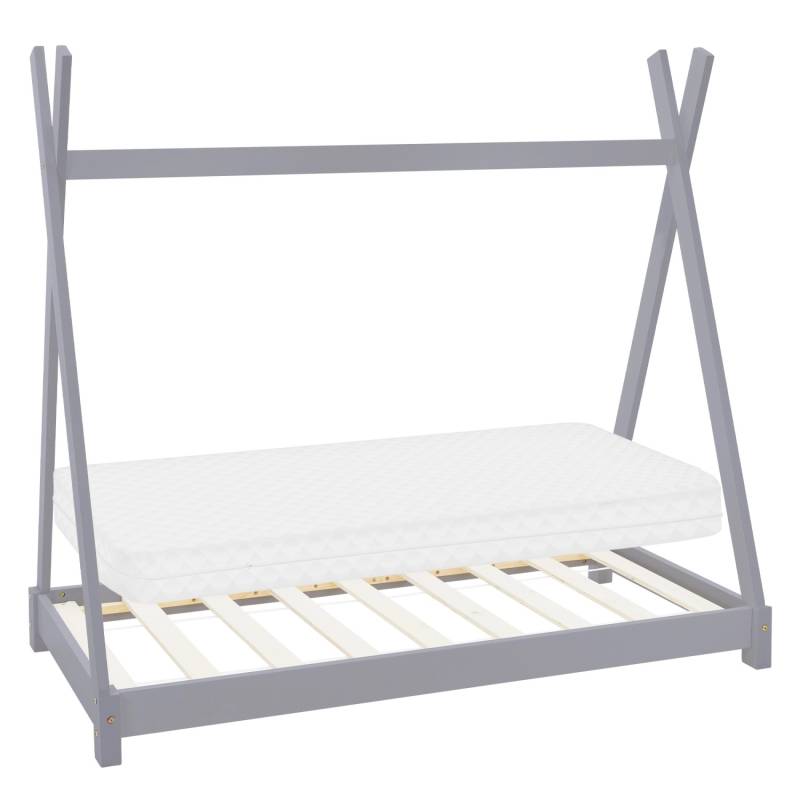 ML-Design Kinderbett Tipi 70x140 cm Hellgrau mit Matratze Lattenrostt aus Holz von ML-Design