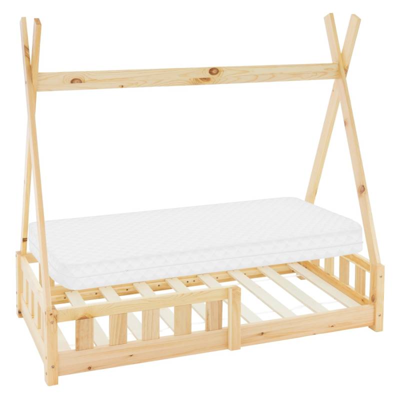 ML-Design Kinderbett Tipi 70x140 cm Natur mit Matratze Rausfallschutz Lattenrost von ML-Design
