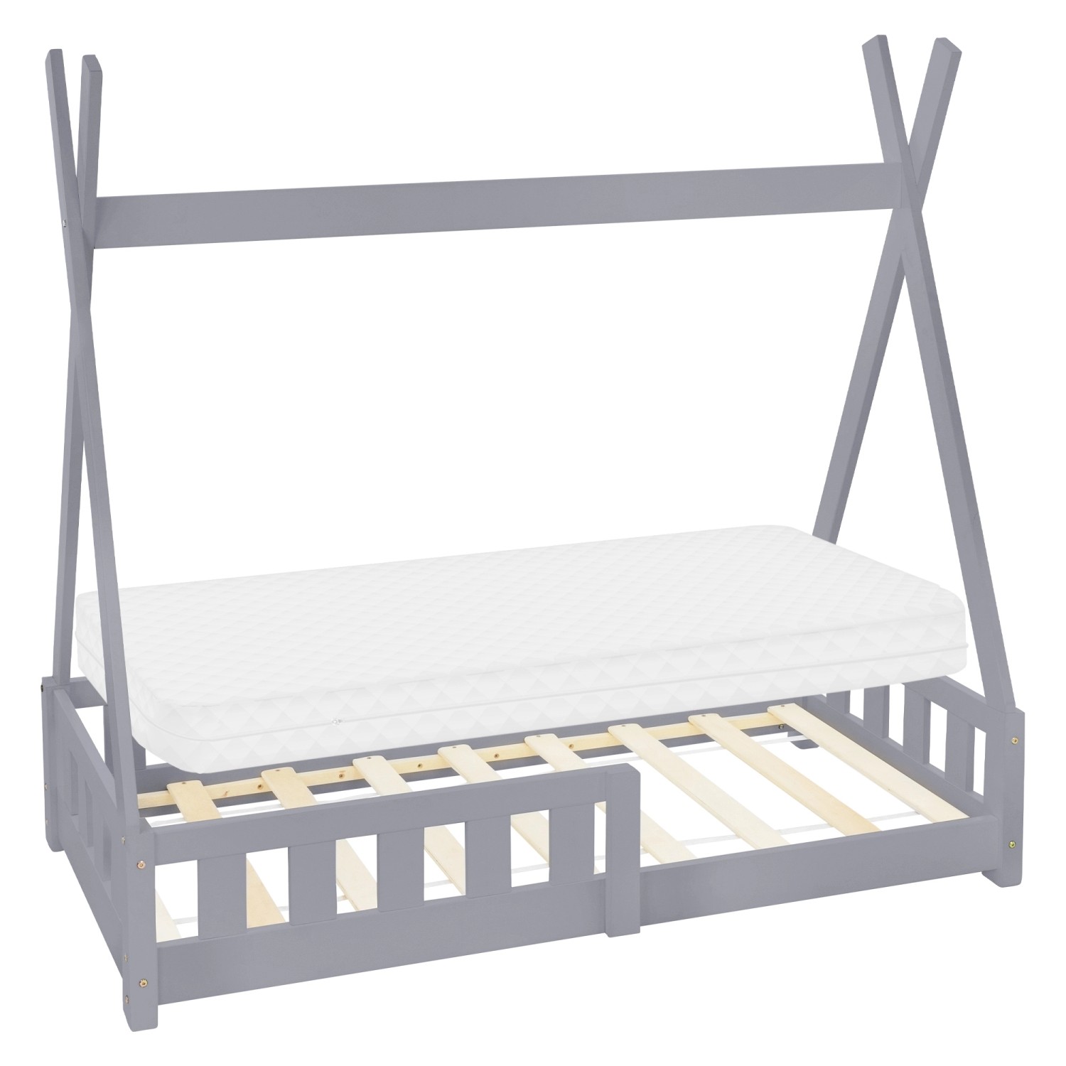ML-Design Kinderbett Tipi 70x140cm Hellgrau mit Matratze Rausfallschutz aus Holz ML-Design Kinderbett Tipi 70x140cm Hellgrau mit Matratze Rausfallschutz aus Holz von ML-Design