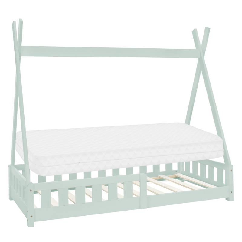 ML-Design Kinderbett Tipi 80x160 cm Mint mit Matratze Rausfallschutzt aus Holz von ML-Design