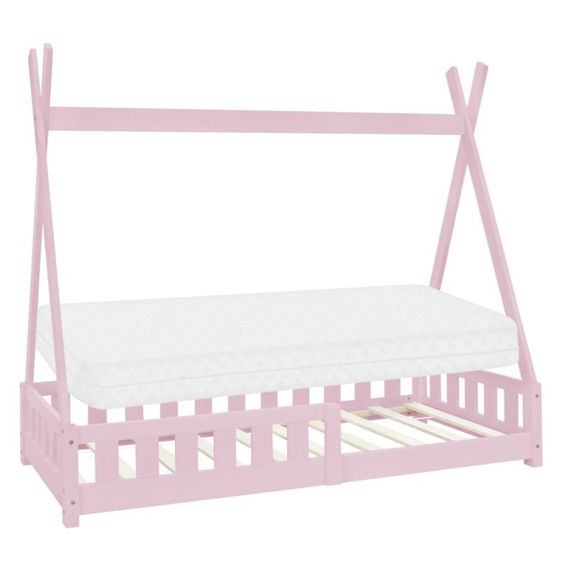 ML-Design Kinderbett Tipi 80x160 cm Rosa mit Matratze Rausfallschutzt aus Holz von ML-Design