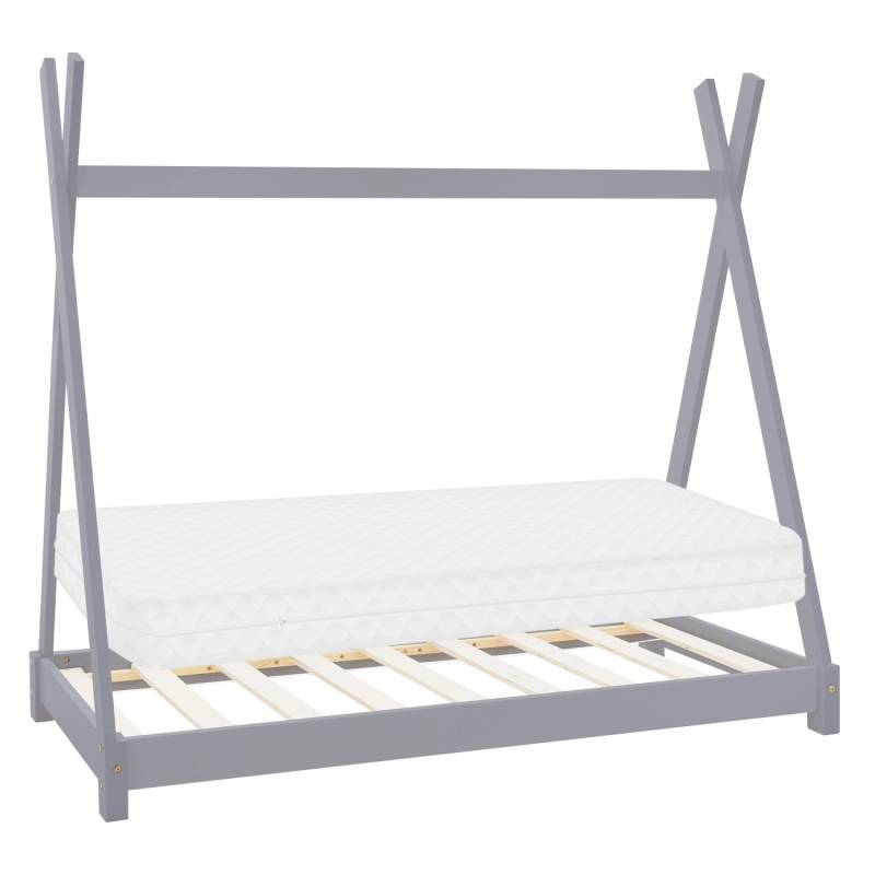 ML-Design Kinderbett Tipi 80x160cm Hellgrau mit Matratze und Lattenrost aus Holz von ML-Design