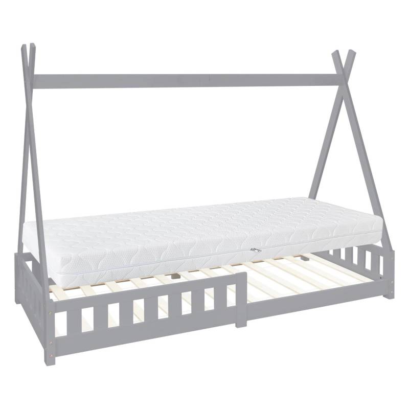 ML-Design Kinderbett Tipi 90x200 cm Hellgrau Matratze H16cm Lattenrost von ML-Design