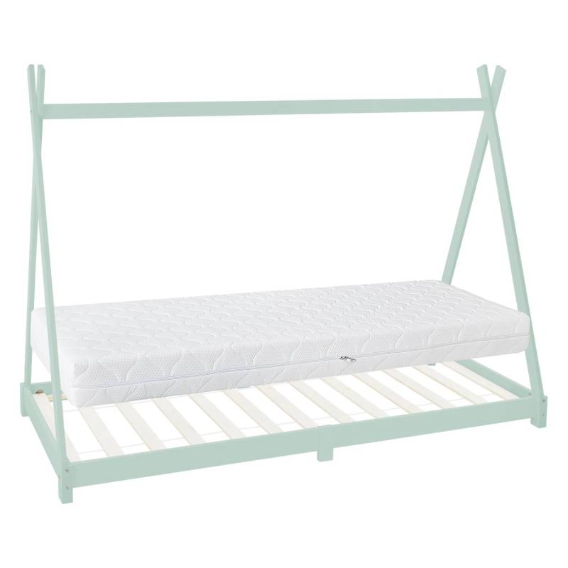 ML-Design Kinderbett Tipi 90x200 cm Mint mit Matratze H16cm Lattenrost von ML-Design