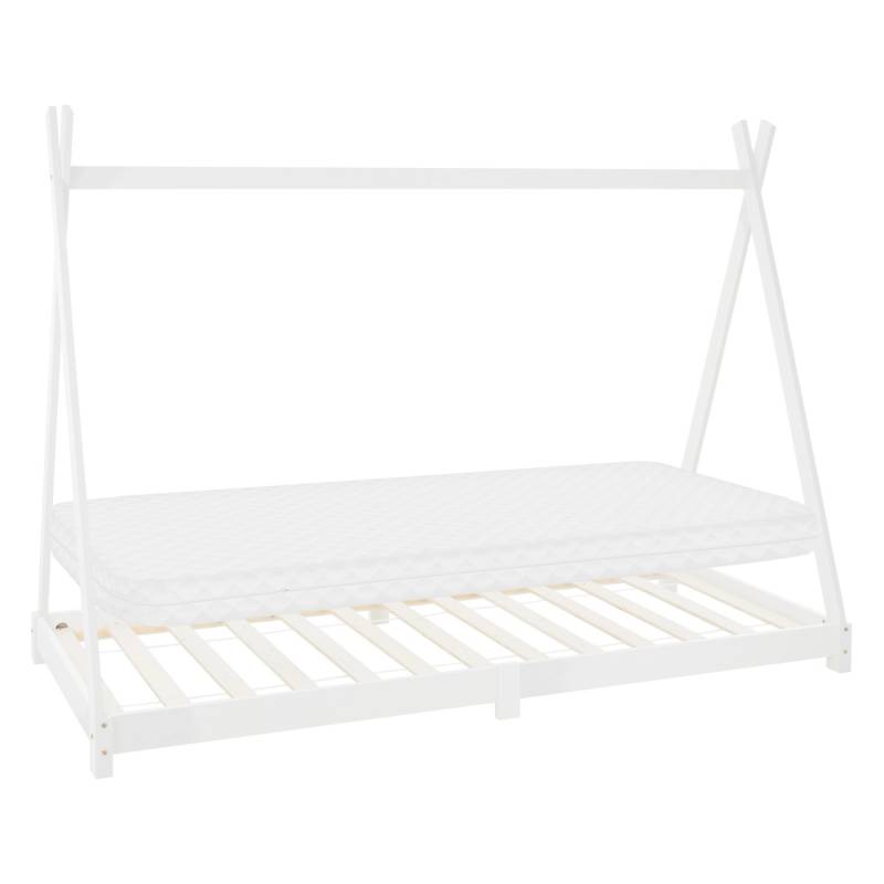 ML-Design Kinderbett Tipi 90x200 cm Weiß mit Matratze H10cm Lattenrost von ML-Design