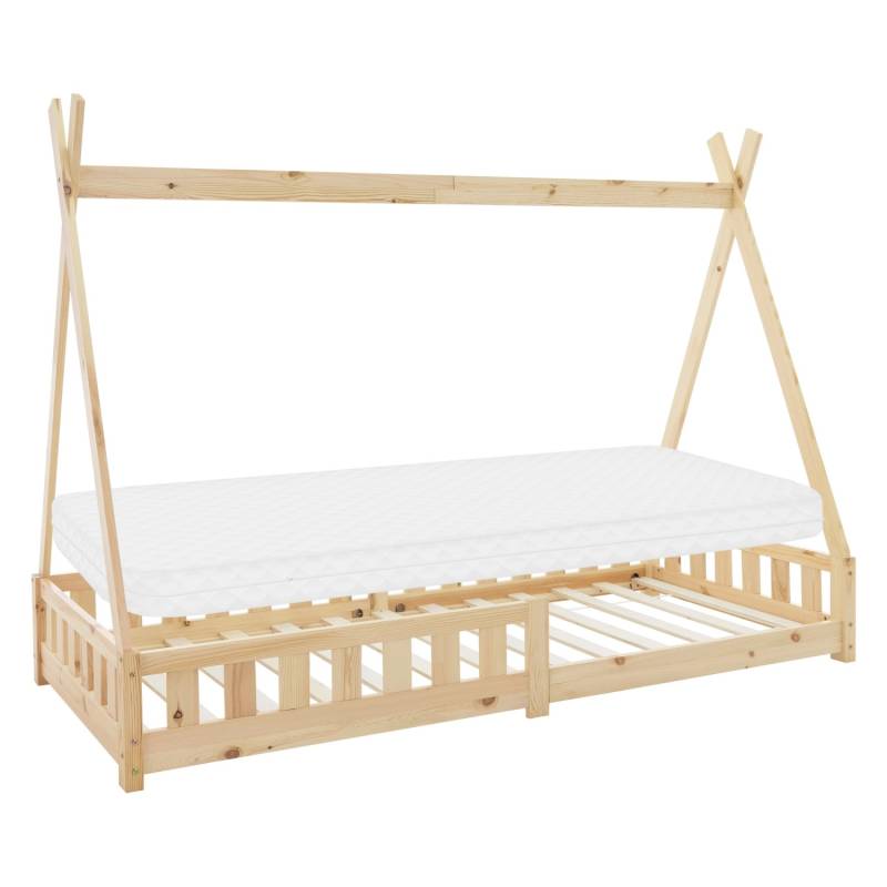 ML-Design Kinderbett Tipi 90x200cm Natur mit Matratze H10cm Lattenrost von ML-Design