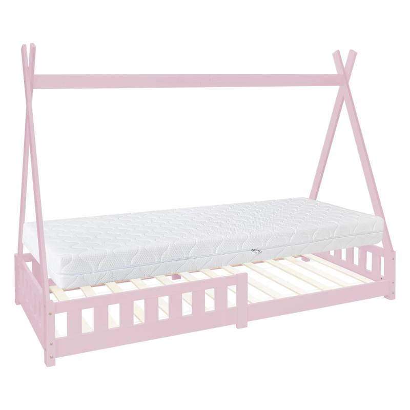 ML-Design Kinderbett Tipi Rosa 90x200 cm Matratze H16cm Rausfallschutz von ML-Design