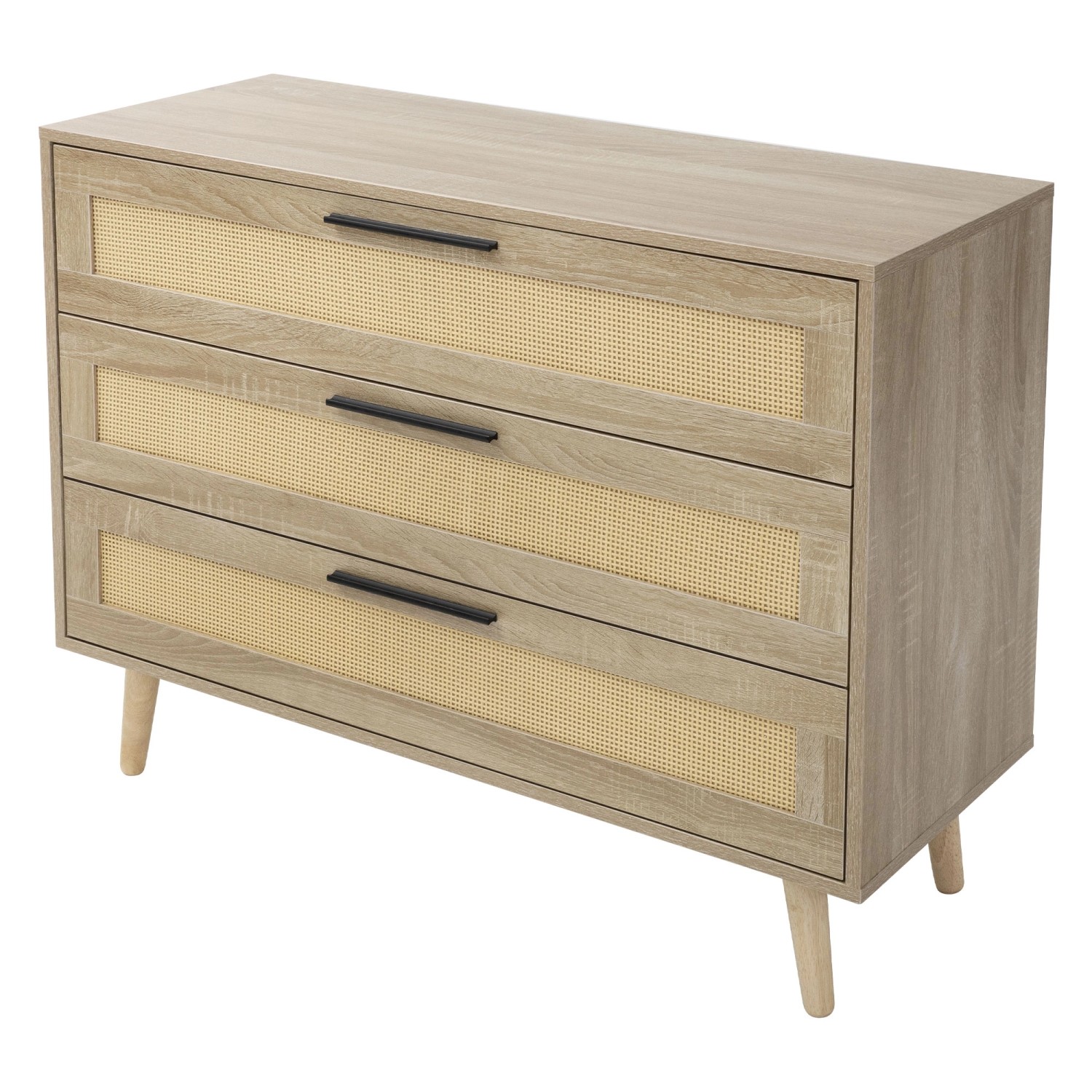 ML-Design Kommode mit 3 Schubladen 100x77x40cm Eiche Optik Rattanfront ML-Design Kommode mit 3 Schubladen 100x77x40cm Eiche Optik Rattanfront von ML-Design