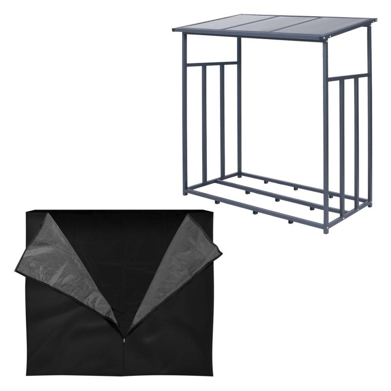ML-Design Metall Kaminholzregal Anthrazit XL 143x70x145 cm mit Schutzhülle von ML-Design