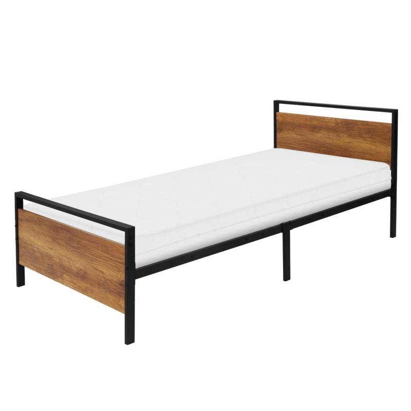 ML-Design Metallbett 90x200 cm Schwarz-Braun Matratze H16cm Lattenrost von ML-Design