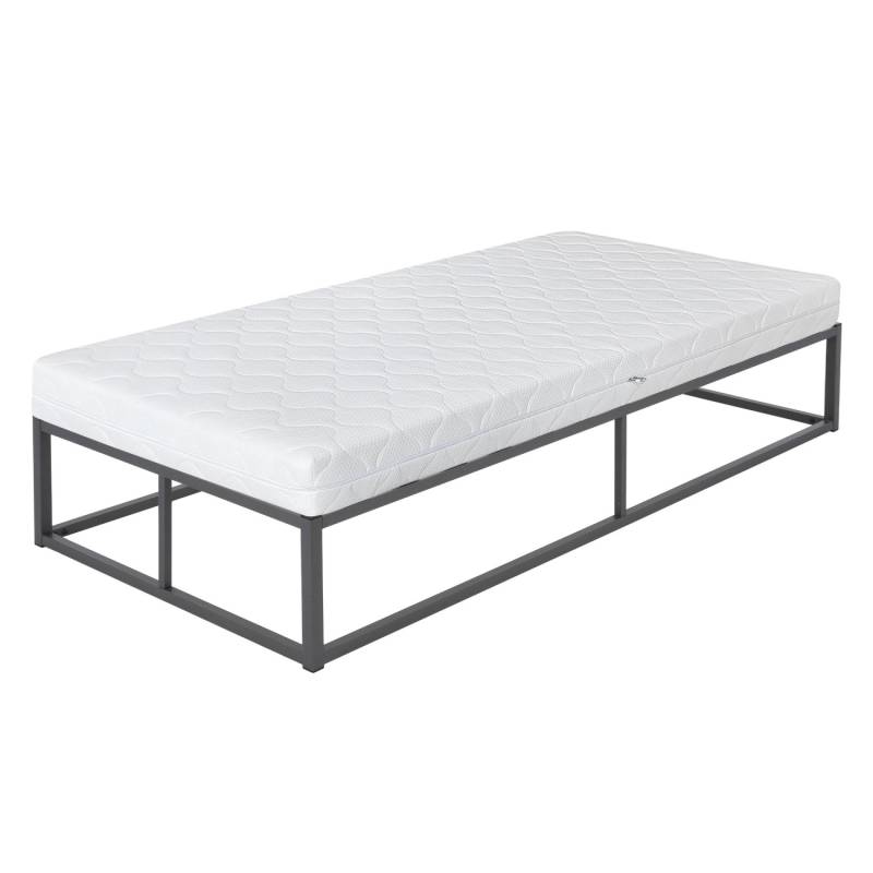 ML-Design Metallbett 90x200cm auf Stahlrahmen Anthrazit Matratze H16cm von ML-Design