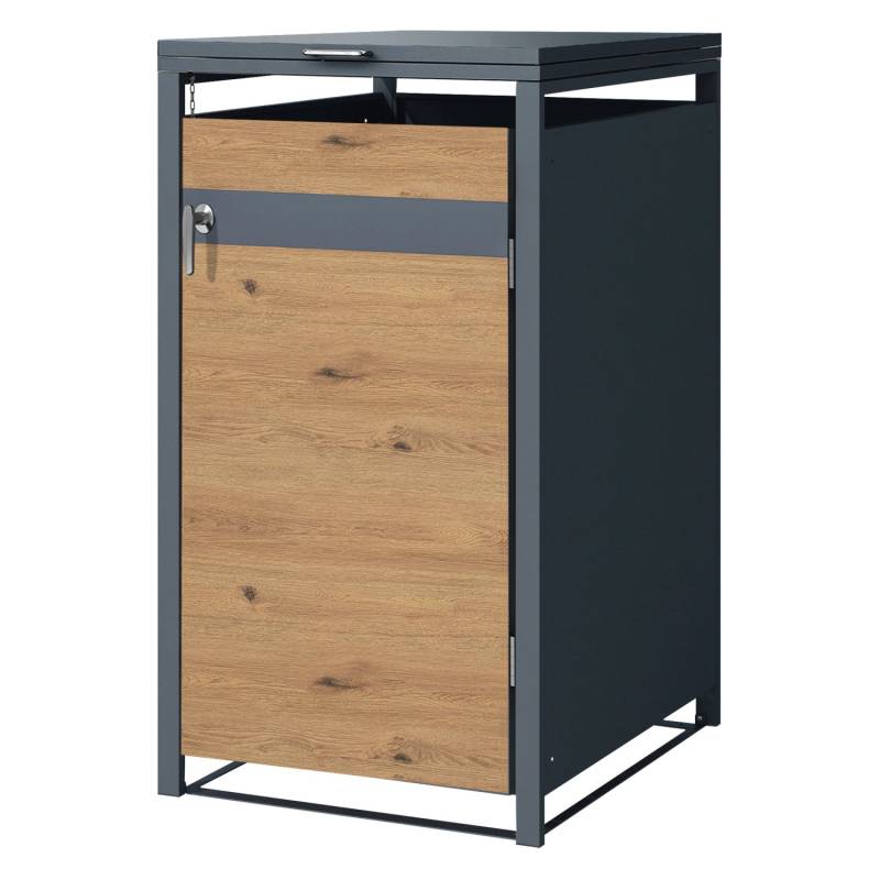 ML-Design Mülltonnenbox 1Er 240L 68x80x116,3cm Anthrazit-Eichenoptik aus Stahl von ML-Design