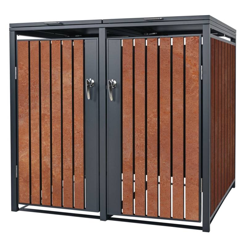 ML-Design Mülltonnenbox 2Er 2 Tonnen 240L 132x80x116,3 cm Anthrazit-Rostoptik von ML-Design