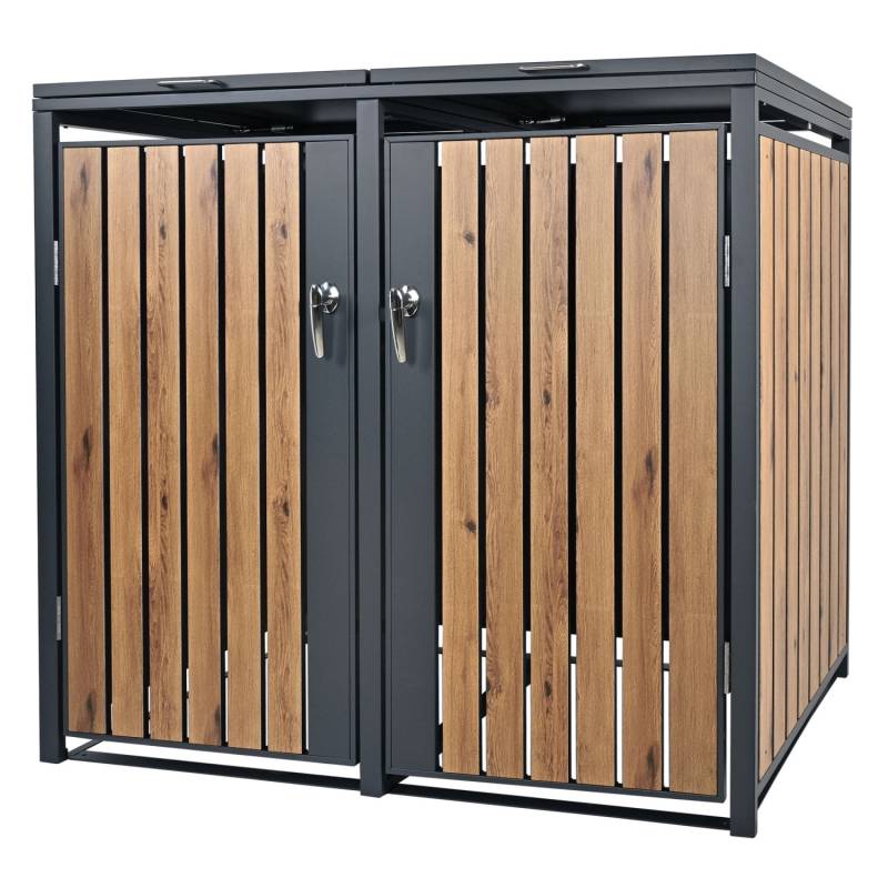 ML-Design Mülltonnenbox 2Er 2 Tonnen 240L 132x80x116,3cm Anthrazit-Eichenoptik von ML-Design