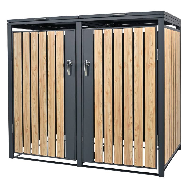 ML-Design Mülltonnenbox 2Er 240L 132x80x116,3cm Anthrazit-Lärchenoptik aus Stahl von ML-Design