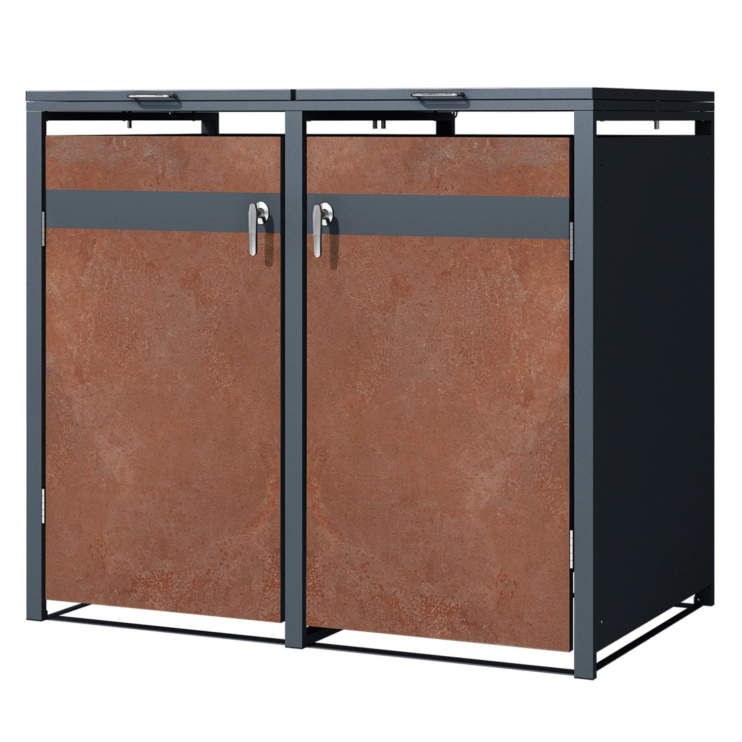 ML-Design Mülltonnenbox 2Er 240L 132x80x116,3cm Anthrazit-Rostoptik Abschließbar von ML-Design