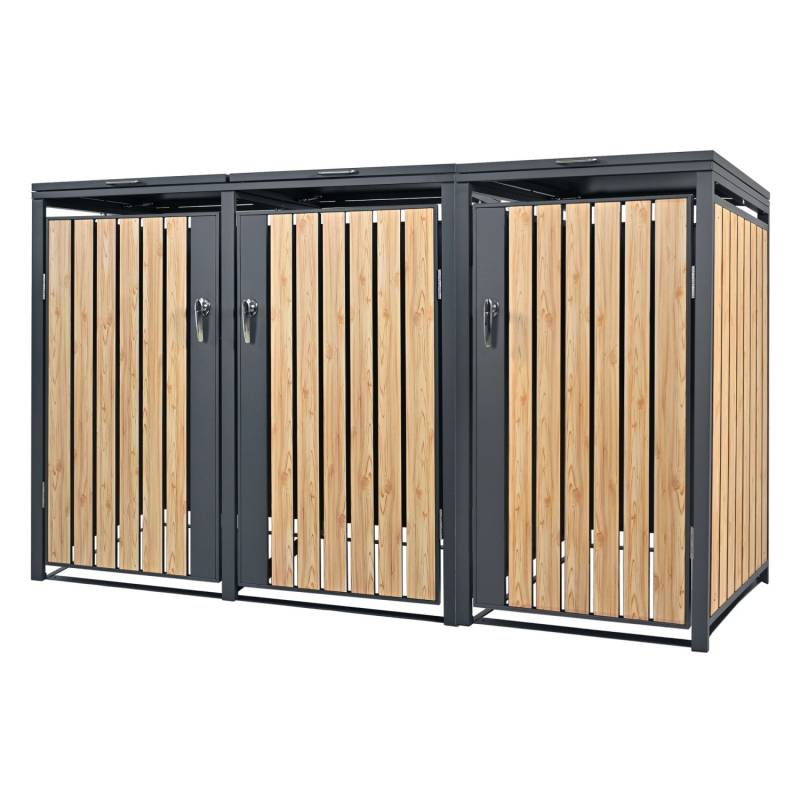 ML-Design Mülltonnenbox 3Er 240L 200x80x116,3cm Anthrazit-Lärchenoptik aus Stahl von ML-Design