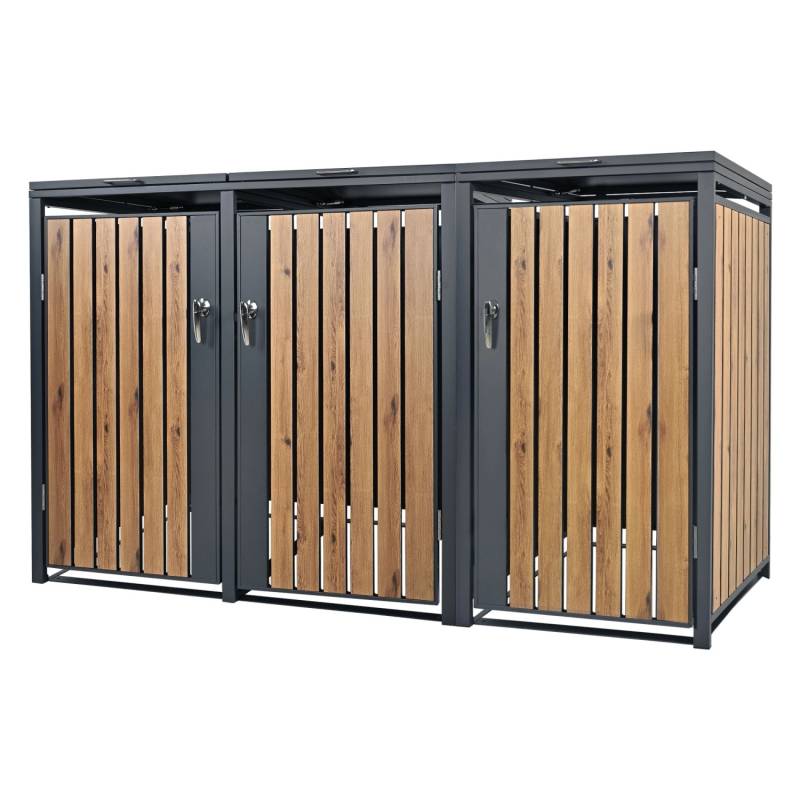 ML-Design Mülltonnenbox 3Er 3 Tonnen 240L 200x80x116,3cm Anthrazit-Eichenoptik von ML-Design