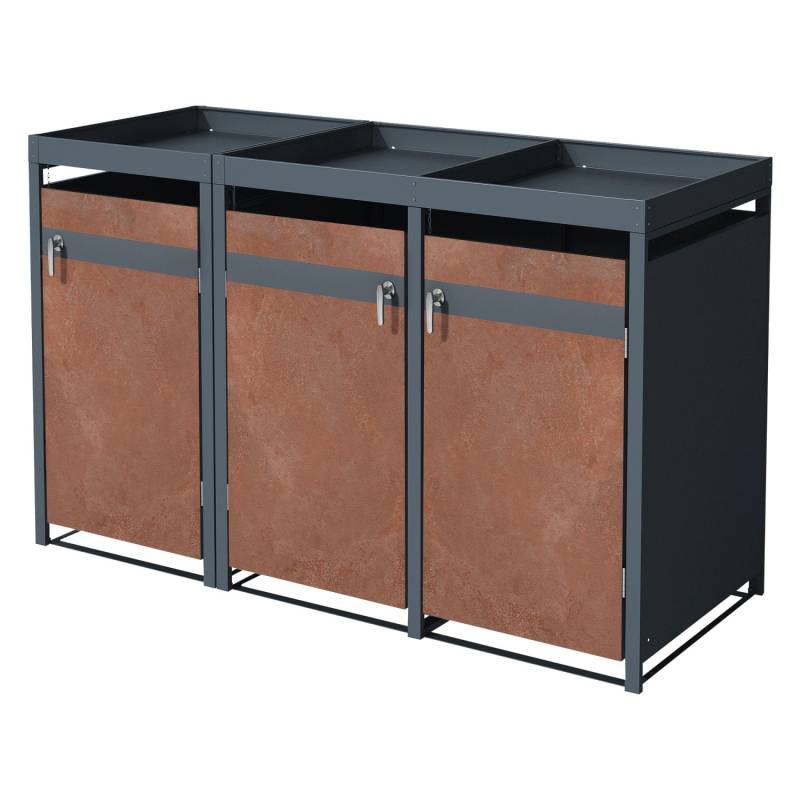 ML-Design Mülltonnenbox 3Er Pflanzdach 200x80x116,3cm Anthrazit-Rost von ML-Design