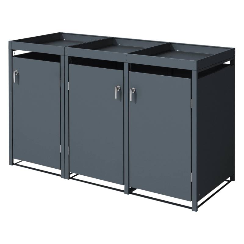 ML-Design Mülltonnenbox 3Er mit Pflanzdach 240L 200x80x124cm Anthrazit aus Stahl von ML-Design