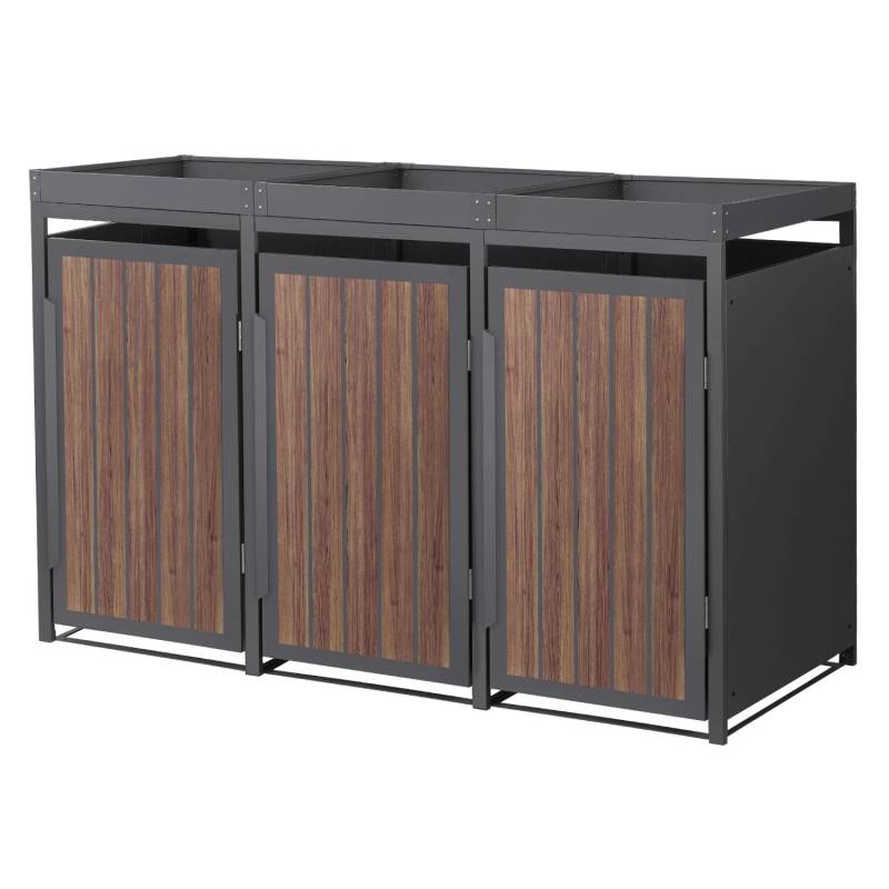 ML-Design Mülltonnenbox 3Er mit Pflanzdach Anthrazit-Holzoptik 240L von ML-Design