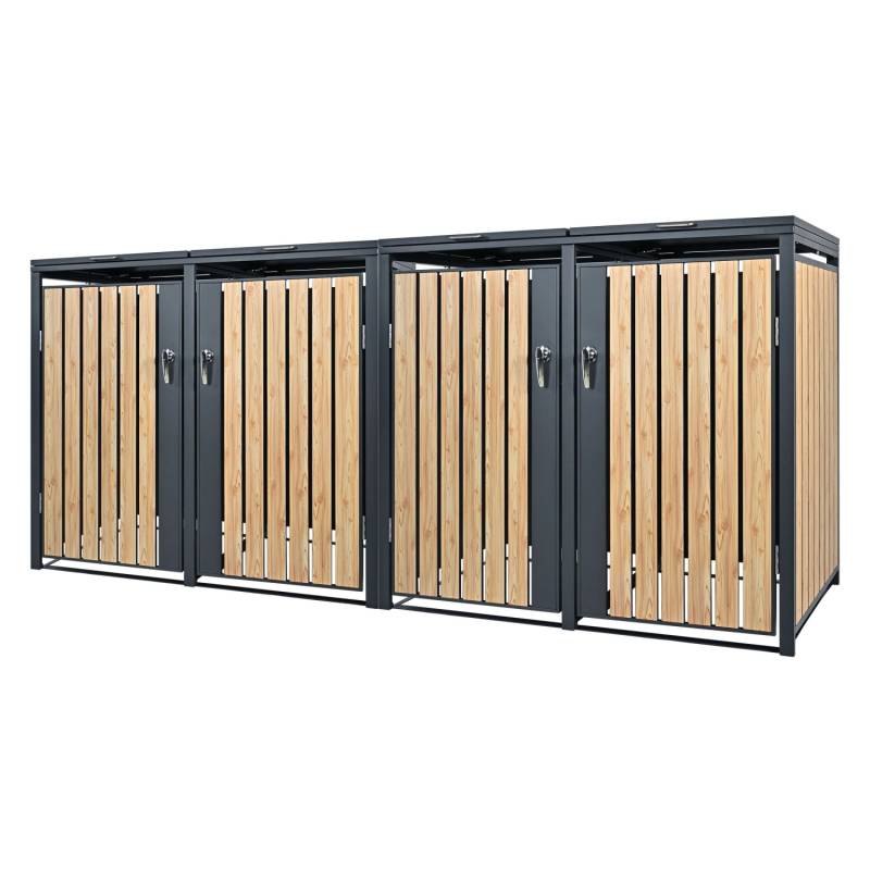 ML-Design Mülltonnenbox 4Er 240L 264x80x116,3cm Anthrazit-Lärchenoptik aus Stahl von ML-Design