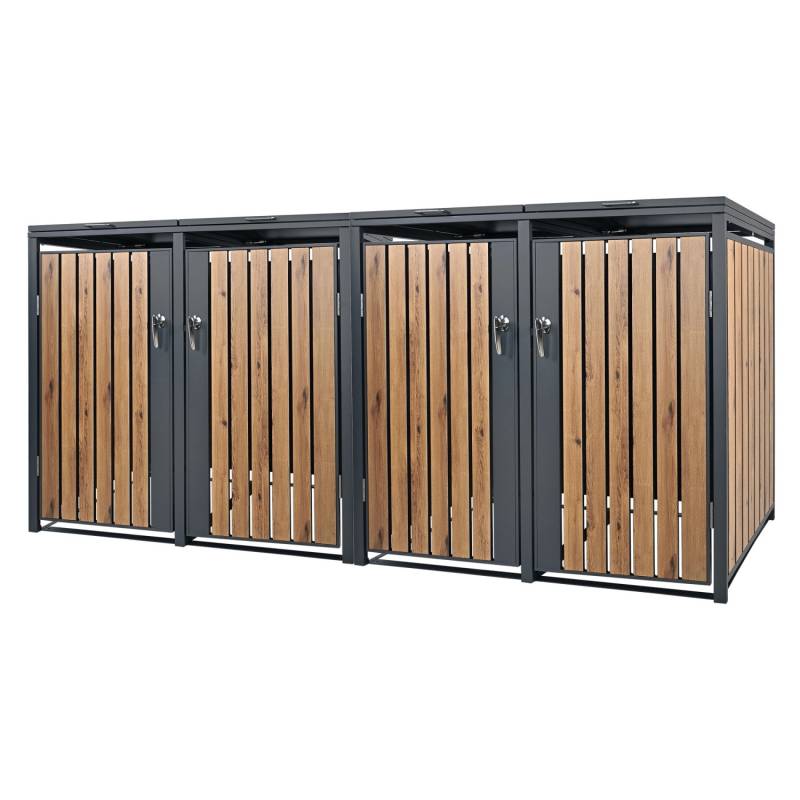 ML-Design Mülltonnenbox 4Er 4 Tonnen 240L 264x80x116,3cm Anthrazit-Eichenoptik von ML-Design