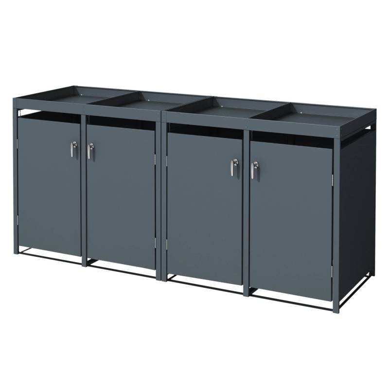 ML-Design Mülltonnenbox 4Er mit Pflanzdach 240L 264x80x124cm Anthrazit aus Stahl von ML-Design